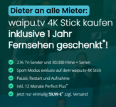 *KNALLER* waipu.tv 4K Stick mit Perfect Plus Jahrespaket  für 59,99€ (statt 191,88€)