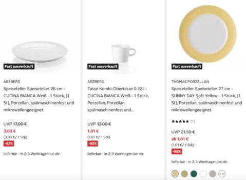*PREISFEHLER* OTTO – Verschiedene Geschirr-Sets mit bis zu 99% Rabatt