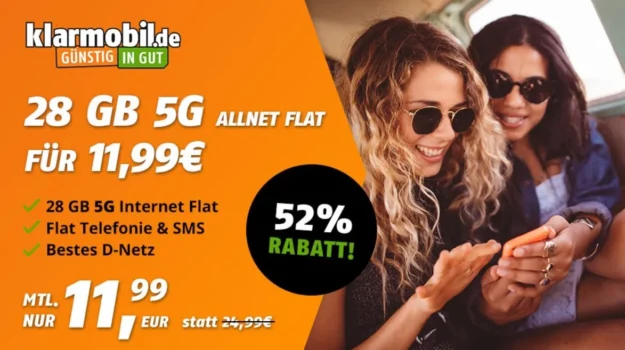 Klarmobil 💥 Telekom Allnet-Flat mit 28GB 5G für 11,99€ pro Monat