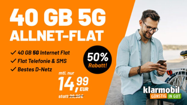 *KNALLER* 40GB 5G Allnet-Flat im Telekom-Netz für nur 14,99€ pro Monat