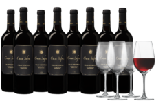 8 Flaschen Casa Safra Black Label Gran Reserva mit 4 Gläsern für 49,99 Euro