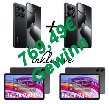 *KNALLER* 2x o2 50GB Allnet mit 2x Xiaomi 14T + 2x Redmi Pad Pro für 34,98€ mtl. – rechnerisch 769,49€ Gewinn