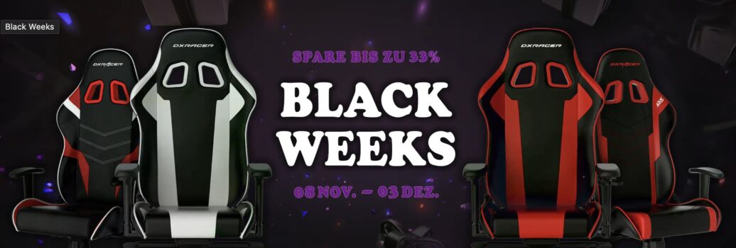 DXRacer Black Week – bis zu 33% Rabatt auf Gaming-Stühle 🎮