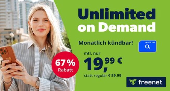 freenet o2 Mobile Unlimited on Demand für 19,99€ / Monat