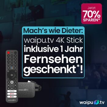 waipu.tv 4K Stick mit 1 Jahr Perfect Plus für 64,98€