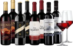 Spanischer Tempranillo Weinpaket mit 8 Flaschen + 2 Zwiesel Gläser für 39,90 Euro