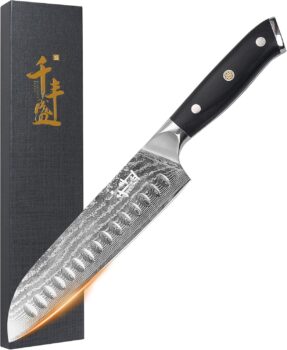 QIANFENGSHENG Damaszener Santokumesser (18 cm) für 49,99 Euro