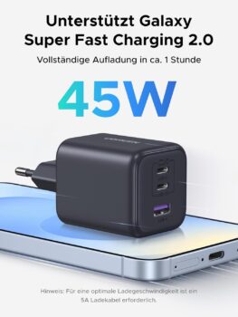 UGREEN 45W USB-C Ladegerät (3-Port, GaN, PPS) für 12,99 Euro