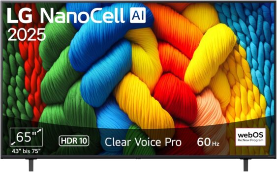 LG 65NANO80A6B 65″ (165 cm) 4K NanoCell AI TV für 499 Euro