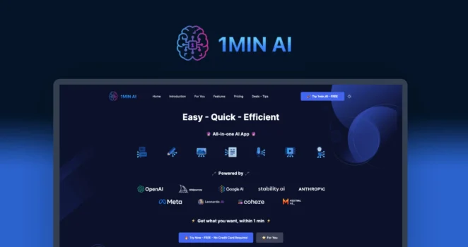 1Min AI Pro Plan – Lebenslanger Zugang für nur 25,54€ statt 199,45€! 🤖