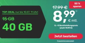 Handyvertrag LTE Allnet-Flat mit 40 GB für 8,99 Euro / Monat