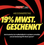 MediaMarkt & Saturn 🔥 19% MwSt. geschenkt (= 15,97% Rabatt)