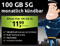 100 GB Allnet-Flat im Vodafone-Netz mit 5G für 11,99 €/Monat – monatlich kündbar
