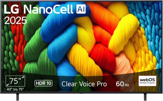 LG 75NANO80A6B 4K 75 Zoll NanoCell AI TV für 575 Euro