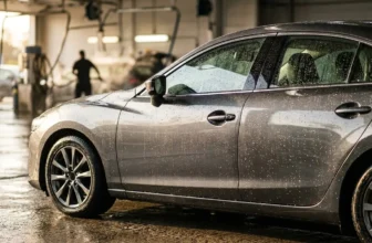 Frisch gewaschenes Auto mit Wassertropfen im Sonnenlicht