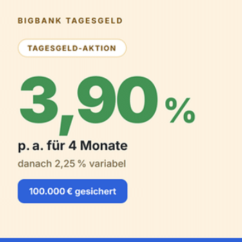 Bigbank: 3,90 % Tagesgeld für vier Monate!