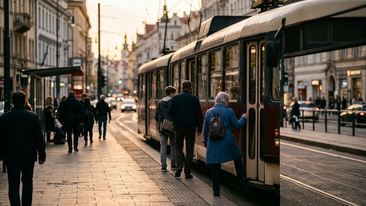 Fahrgäste steigen an einer Haltestelle in die Straßenbahn