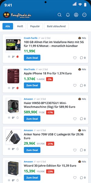 Screenshot der EasyDealz-App