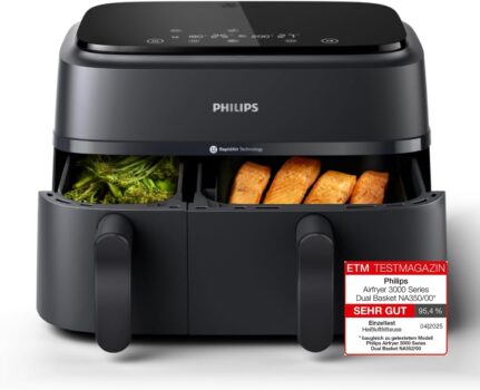 Philips Airfryer Dual Basket 3000 Serie Heißluftfritteuse (NA350/00) für 109,99 Euro