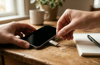 Smartphone mit zwei SIM-Karten auf hellem Tisch