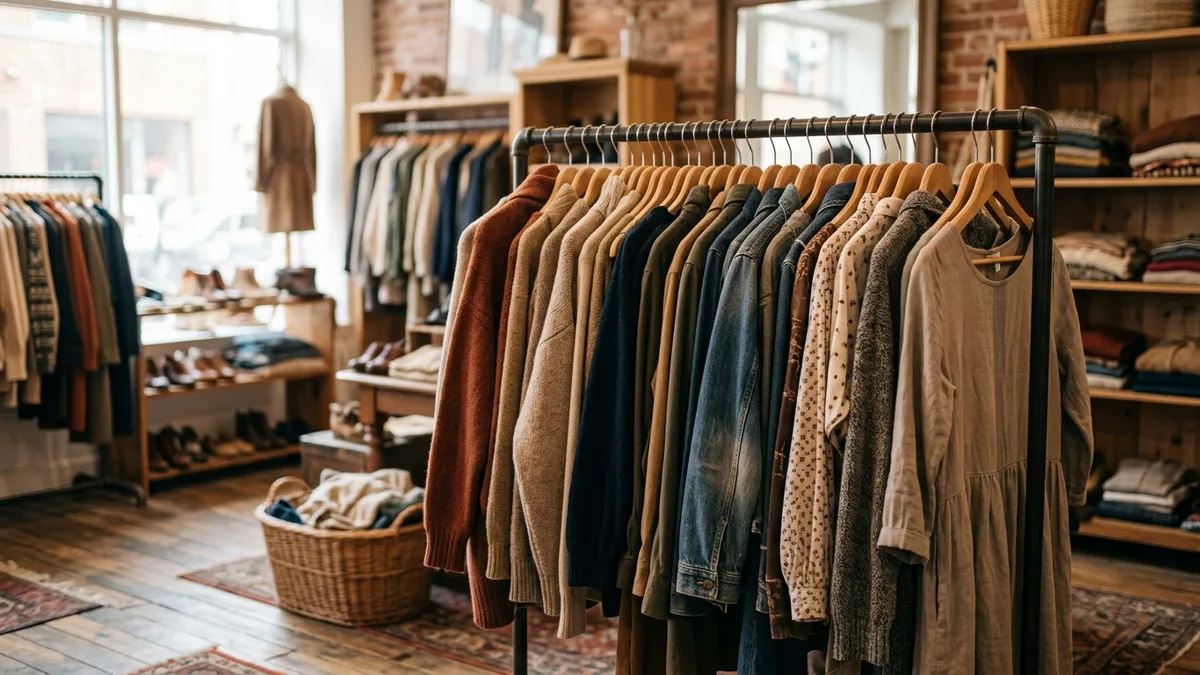 Kleiderständer mit gemischter Second-Hand-Kleidung
