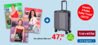 10 Ausgaben COSMOPOLITAN mit TRAVELITE 4-Rollen-Trolley für 47,50€ (Vergleich: 58,35€)