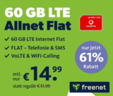 60GB LTE freenet Vodafone Allnet Flat für 14,99€ / Monat