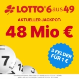 💥 48 Mio. € Jackpot 💥 Tippland – 3 Felder Lotto 6aus49 für nur 1€